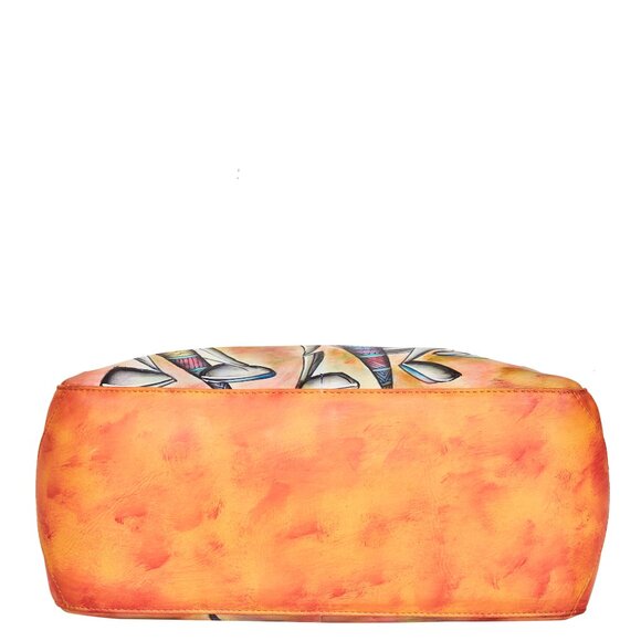 Ladies Hand-Painted Leather Orange Shoulder Tote Bag | Crossbody Sling Bag - Picture 6 of 9